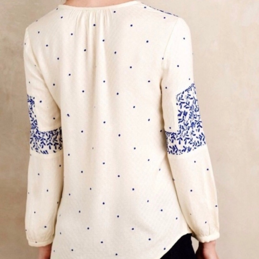Women's Floral Embroidered Blouse - Cream and Blue - Picture 2 of 8